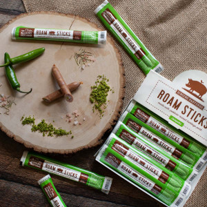 Hickory Smoked Pork with Jalapeno Snack Roam Sticks - includes 12 Hickory Smoked Pork with Jalapeno Snack Roam Sticks - includes 12