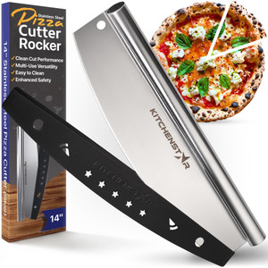14” Pizza Cutter by KitchenStar | Sharp Stainless Steel Slicer Knife - Rocker Style w Blade Cover