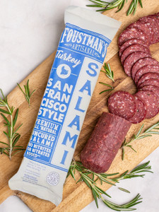 Foustman’s Salami San Francisco Turkey Artisanal, Nitrate-Free, Naturally Cured, Gluten-Free, Dairy-Free, No Pork - 8 oz Sticks - Pack of 6 Foustman’s Salami San Francisco Turkey Artisanal, Nitrate-Free, Naturally Cured, Gluten-Free, Dairy-Free, No Pork - 8 oz Sticks - Pack of 6