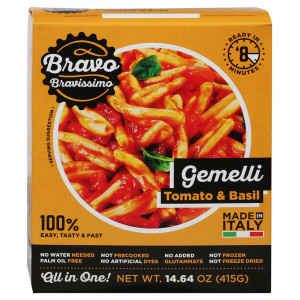 Bravo Bravissimo Gemelli Italian Pasta Noodles, Comes in Arrabbiata Spicy Sauce Flavor, All-In-One Italian Pasta Meal, Sauce, Plate, Fork, Microwavable Meals, GMO Free - Pack of 6 Bravo Bravissimo Gemelli Italian Pasta Noodles, Comes in Arrabbiata Spicy Sauce Flavor, All-In-One Italian Pasta Meal, Sauce, Plate, Fork, Microwavable Meals, GMO Free - Pack of 6