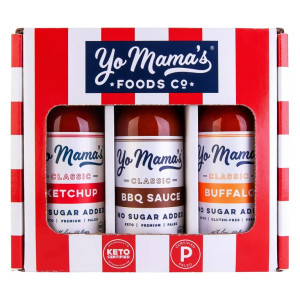 Yo Mama’s Foods Low Carb Condiments Gift Set | Includes (1) Buffalo Sauce, (1) Classic Ketchup, (1) BBQ Sauce | Keto-Paleo | All-Natural | Gluten-Free and Made from Fresh Ingredients Yo Mama’s Foods Low Carb Condiments Gift Set | Includes (1) Buffalo Sauce, (1) Classic Ketchup, (1) BBQ Sauce | Keto-Paleo | All-Natural | Gluten-Free and Made from Fresh Ingredients