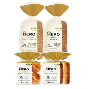 Hero Bread Find Your Hero Bundle — 1g Net Carb Seeded Bread and 0g Net Carb White Bread, Hamburger Buns, & Hot Dog Buns