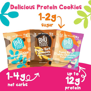 BHU FOODS Protein Cookies Variety Pack - Organic, Vegan & Keto-friendly - Gluten free, Dairy-free & Non-GMO - 10 Cookies BHU FOODS Protein Cookies Variety Pack - Organic, Vegan & Keto-friendly - Gluten free, Dairy-free & Non-GMO - 10 Cookies