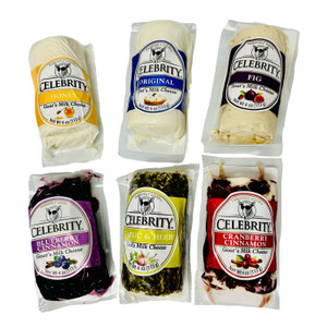 Goat cheese by Celebrity Variety - includes Fig, Cranberry Cinnamon, Honey, Blueberry Cinnamon, Original, and Garlic Herb Goat Cheese - 4 oz - Pack of 6 Goat cheese by Celebrity Variety - includes Fig, Cranberry Cinnamon, Honey, Blueberry Cinnamon, Original, and Garlic Herb Goat Cheese - 4 oz - Pack of 6