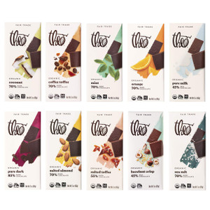 Theo Chocolate Organic Milk + Dark Chocolate Bars Classic Sampler Variety, Gluten Free, Non-Gmo - Pack of 10 Theo Chocolate Organic Milk + Dark Chocolate Bars Classic Sampler Variety, Gluten Free, Non-Gmo - Pack of 10