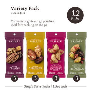 Sahale Snacks Glazed Mix Nut Blend Variety Pack, 1.5 oz - Grab & Go Bags - Four Different Dry-Roasted Deluxe Mixed Nuts Blends Included - Non-GMO Kosher & Certified Gluten Free Snacks - Pack of 12 Sahale Snacks Glazed Mix Nut Blend Variety Pack, 1.5 oz - Grab & Go Bags - Four Different Dry-Roasted Deluxe Mixed Nuts Blends Included - Non-GMO Kosher & Certified Gluten Free Snacks - Pack of 12