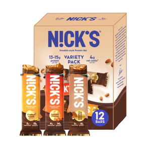 Nick's Protein Bars Premium Variety Pack - Low Carb Keto Friendly Snacks, No Added Sugar - Pack of 12 Nick's Protein Bars Premium Variety Pack - Low Carb Keto Friendly Snacks, No Added Sugar - Pack of 12