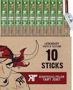 Righteous Felon Lemon Pepper 100% Turkey Meat Sticks | High Protein, Low Carb, Keto, Gluten Free, Craft Beef, Turkey, Pork - Pack of 10 Righteous Felon Lemon Pepper 100% Turkey Meat Sticks | High Protein, Low Carb, Keto, Gluten Free, Craft Beef, Turkey, Pork - Pack of 10