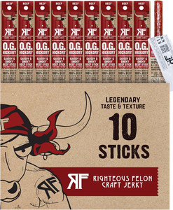 Righteous Felon OG Hickory 109% Beef Meat Sticks | High Protein, Low Carb, Keto, Gluten Free, Craft Beef, Turkey, Pork - Pack of 10 Righteous Felon OG Hickory 109% Beef Meat Sticks | High Protein, Low Carb, Keto, Gluten Free, Craft Beef, Turkey, Pork - Pack of 10
