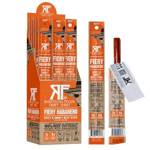 Righteous Felon Fiery Habanero Escobar 100% Beef Meat Sticks | High Protein, Low Carb, Keto, Gluten Free, Craft Beef, Turkey, Pork - Pack of 24