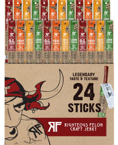 Righteous Felon Jerky Variety Pack 100% Meat Sticks | High Protein, Low Carb, Keto, Gluten Free, Craft Beef, Turkey, Pork - Pack of 24 Righteous Felon Jerky Variety Pack 100% Meat Sticks | High Protein, Low Carb, Keto, Gluten Free, Craft Beef, Turkey, Pork - Pack of 24