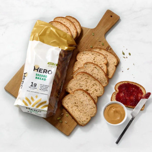 Hero Seeded Bread — Delicious Bread with 1g Net Carb, 0g Sugar, 60 Calories - 15 Slices/Loaf, 2 Loaves Hero Seeded Bread — Delicious Bread with 1g Net Carb, 0g Sugar, 60 Calories - 15 Slices/Loaf, 2 Loaves
