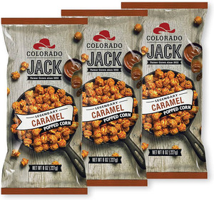 Colorado Jack Caramel Popcorn, Real Butter & Vanilla, Shareable Bags, 8 oz - Gluten Free - Pack of 3 Colorado Jack Caramel Popcorn, Real Butter & Vanilla, Shareable Bags, 8 oz - Gluten Free - Pack of 3