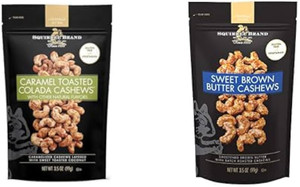 Caramel Toasted Colada Cashews & Sweet Brown Butter Cashews, 3.5 oz - Gluten Free, Vegetarian - Pack of 2 Caramel Toasted Colada Cashews & Sweet Brown Butter Cashews, 3.5 oz - Gluten Free, Vegetarian - Pack of 2