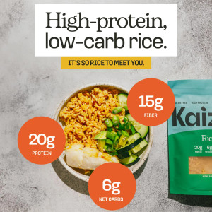 Kaizen Low Carb Keto Original Rice - High Protein (20g), Keto Friendly, Gluten-Free, Plant-Based - Pack of 3