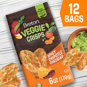 Breton Veggie Crisps Chipotle Cheddar - Popped not Fried Crisps, Made with Real Vegetables, Light and Crispy Gluten Free Chips - Pack of 12