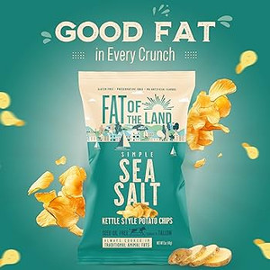 Fat of the Land Sea Salt Potato Chips - Gluten Free Kettle Chips - Preservative Free - No Artificial Flavors - No Seed Oils - Rich in Vitamin D - 5 oz- Pack of 2