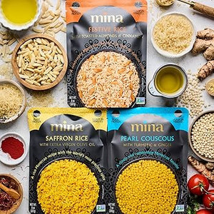 Mina Saffron Rice, Festive Rice, Pearl Couscous, Variety Pack - Pack of 6 - Ready to Eat, Microwavable, Couscous Pearls, Side Dishes, Vegan Protein, Non-GMO, Kosher
