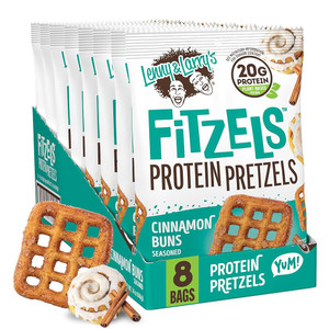 Lenny & Larry's Cinnamon Buns FITZELS- Sweet & Savory Pretzel Snacks Incredibly Tasty, High Protein Salty, Vegan, 20 g's of Plant Based Protein, 3 oz - Pack of 8