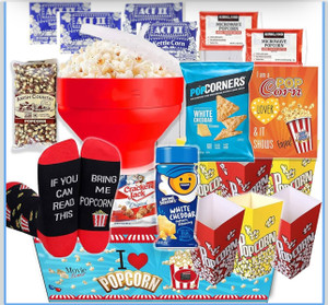 Popcorn Movie Night Gift Basket Care Package - w/Hot Air Popcorn Maker & Funny Socks, The Ultimate Gift Box Popcorn Movie Night Gift Basket Care Package - w/Hot Air Popcorn Maker & Funny Socks, The Ultimate Gift Box