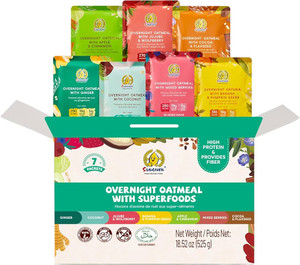 SUNGIVEN High Protein Overnight Oats Variety Pack - 7 Flavors Low Sugar High Fiber Instant Oatmeal Health Breakfast Snacks for Gym Office School Trip Kids with Superfoods, 18.5 oz - Pack of 7