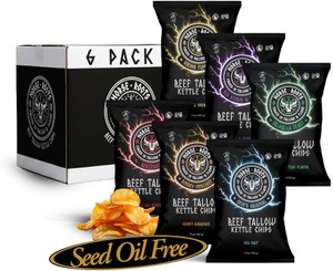 Beef Tallow Kettle Chips Variety Pack - Seed Oil Free, Gluten Free, Pack of 6