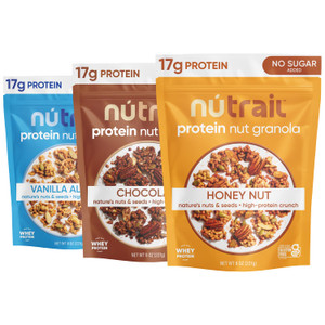 NuTrail Nut Granola Cereal Variety Pack - Vanilla Almond, Chocolate, Honeynut - No Sugar Added, Keto, Low Carb, Gluten Free, Grain Free - Pack of 3