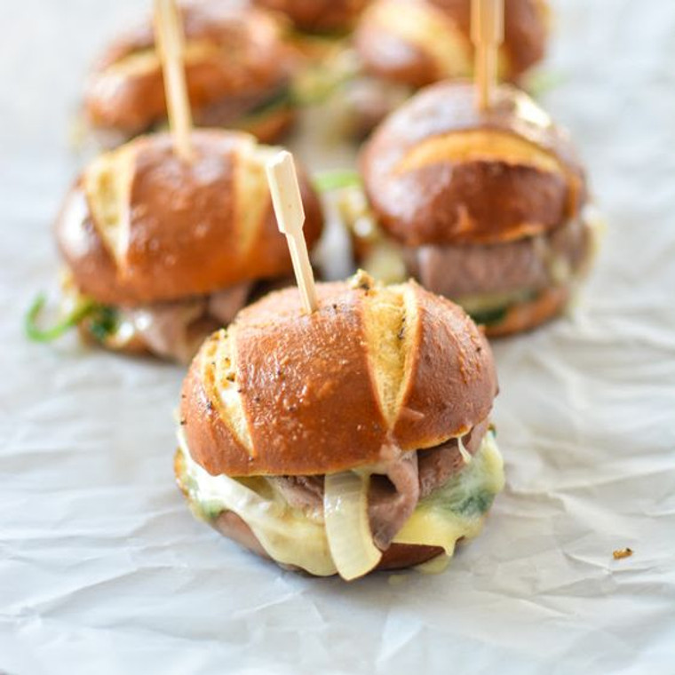 Baked Roast Beef and Brie Sliders with Caramelized Onions