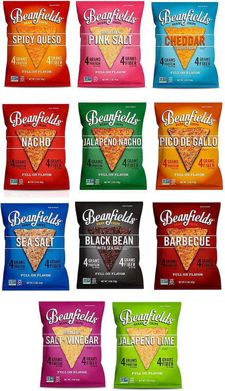 Beanfields Bean Chips, High Protein and Fiber, 4 Flavor Variety Multi-Flavor Variety Pack - 24 Pack