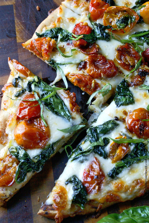 Garlic Roasted Tomato and Spinach Flatbread