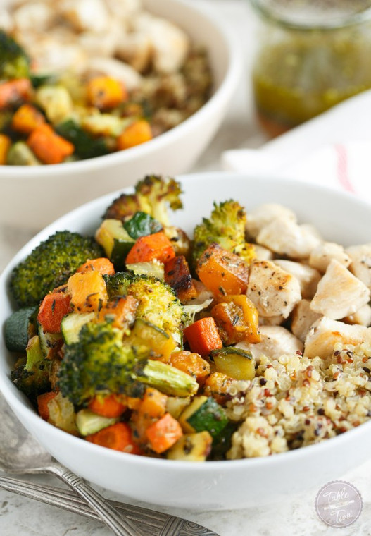 Chicken and Roasted Vegetable Quinoa Bowls