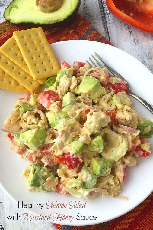 HEALTHY SALMON SALAD WITH MUSTARD HONEY SAUCE