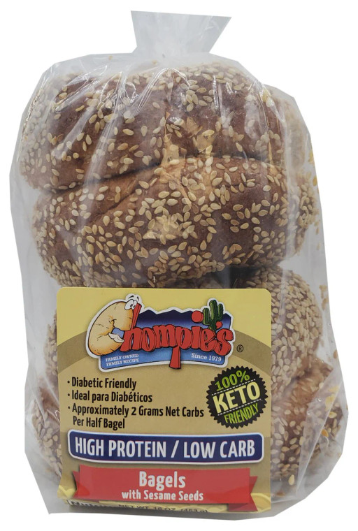 Chompie's Low Carb Sesame Bagels 2g Net Carbs per serving - 3 Bags - 12 Bagels