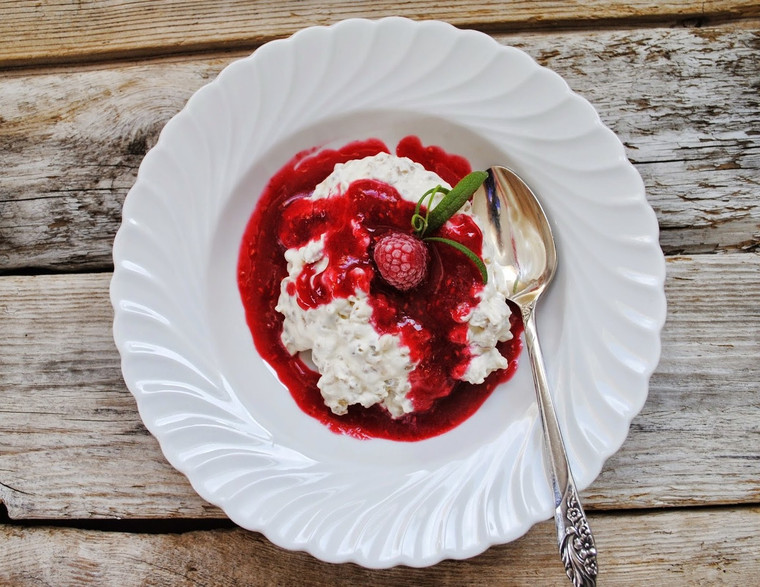 Norwegian Riskrem Rice Pudding with Red Sauce