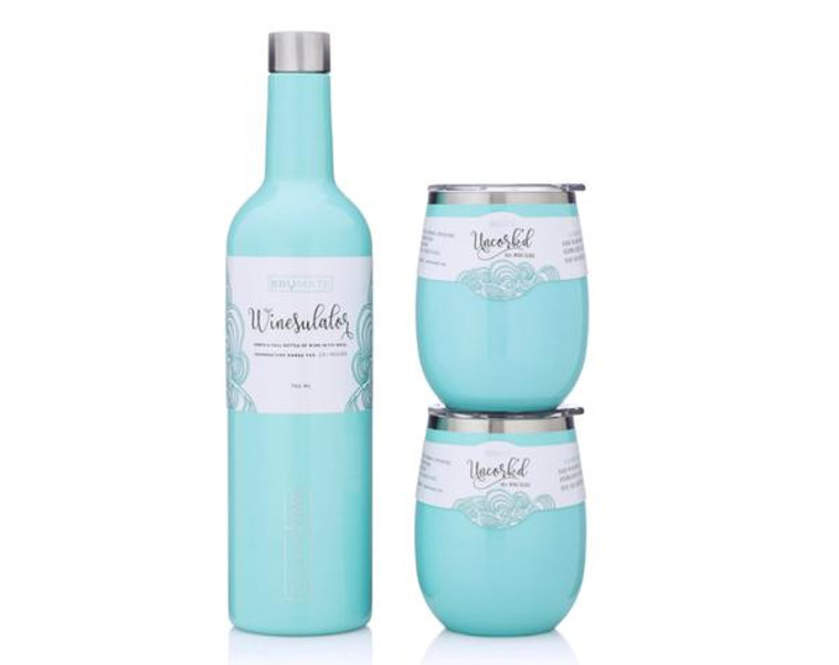 Winesulator + 2 Uncork'd XL Wine Glasses/Lid | Aqua Blue