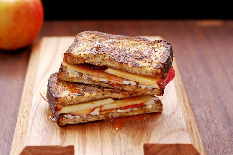 French Toast Grilled Cheese with Apples and Caramel