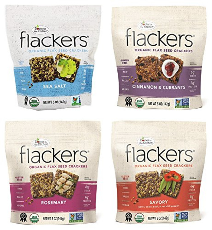 Doctor In The Kitchen Flackers Gluten Free Flax Seed Crackers 4 Flavor Variety Pack