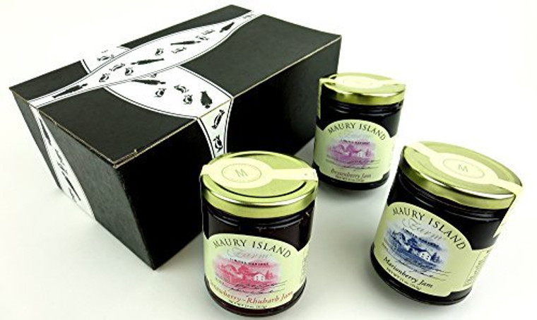 Maury Island Limited Harvest Natural Jams 3 Flavor Variety - Boysenberry, Marionberry, and Strawberry-Rhubarb 