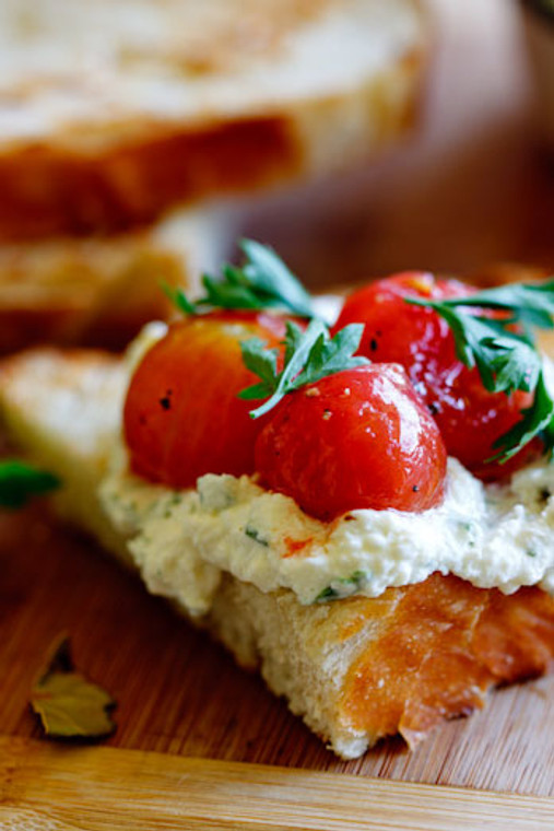 Marinated Cherry Tomatoes with Whipped Ricotta on Sourdough