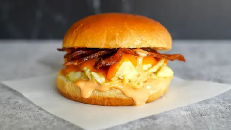 Brioche Egg Cheese and Bacon Sandwich - includes 32