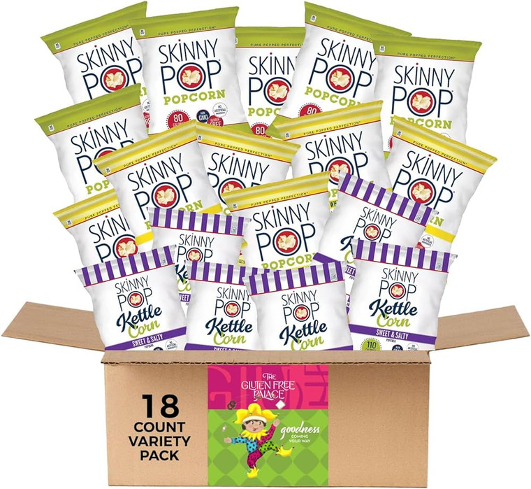 Skinny Pop Popcorn Individual Bags Variety Pack - Original Skinny Pop Kettle Corn,3 Flavors, 18 Count