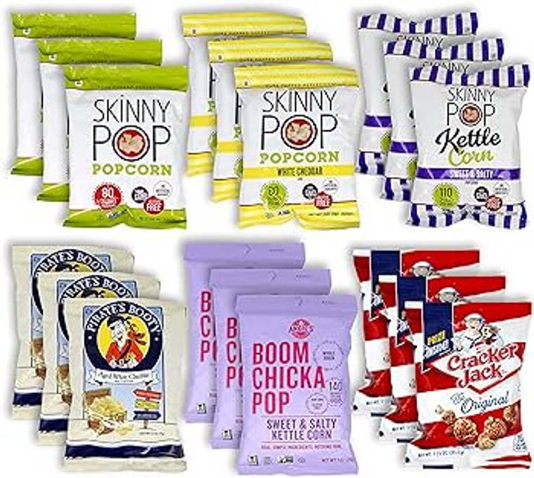Popcorn Snack Pack - Skinny Pop, Pirate's Booty, Cracker Jack, and Angie's - 18 Packs 