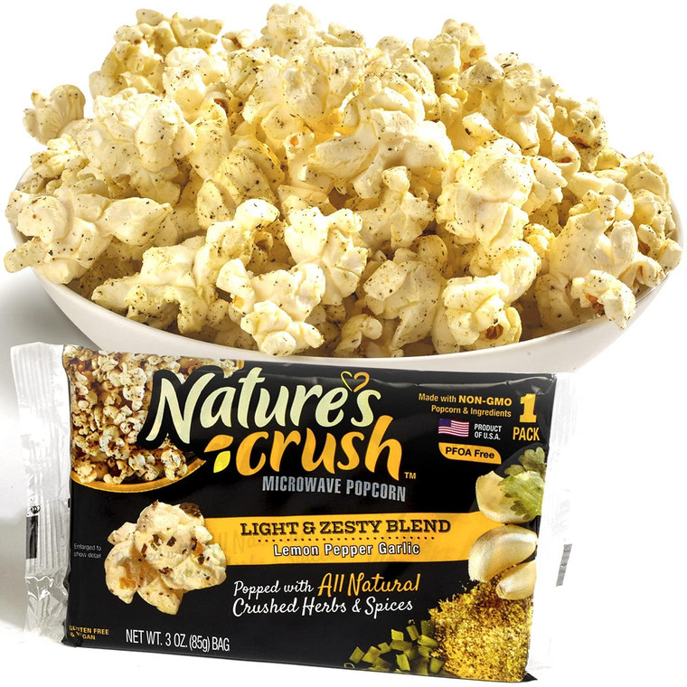 Nature's Crush Flavored Gourmet Vegan Microwave Popcorn, Lemon Pepper Garlic Blend - 16 bags