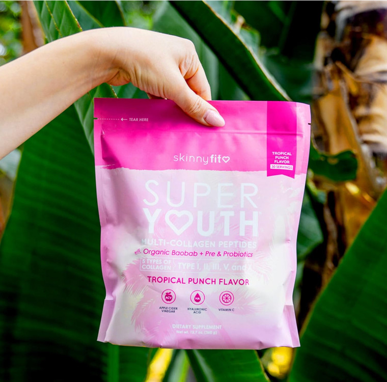 SkinnyFit Super Youth Tropical Punch Multi-Collagen Peptides + Probiotics - 30 Servings