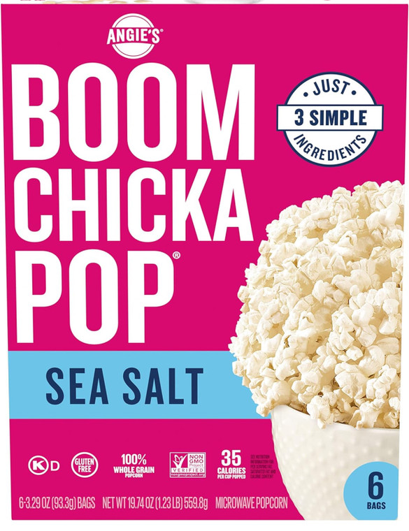 Angie's BOOMCHICKAPOP Sea Salt Microwave Popcorn, (6) 3.29 oz. bags