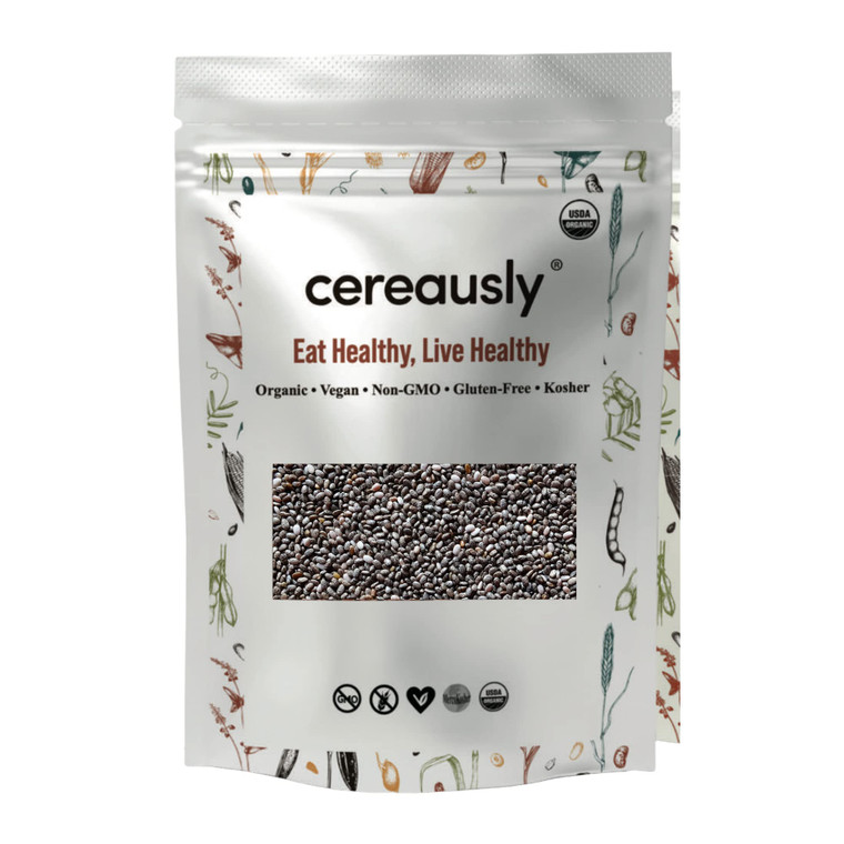 Cereausly Organic Black Chia Seeds in Bulk | 4 Lb | Non-GMO | Kosher | Gluten-Free | Vegan