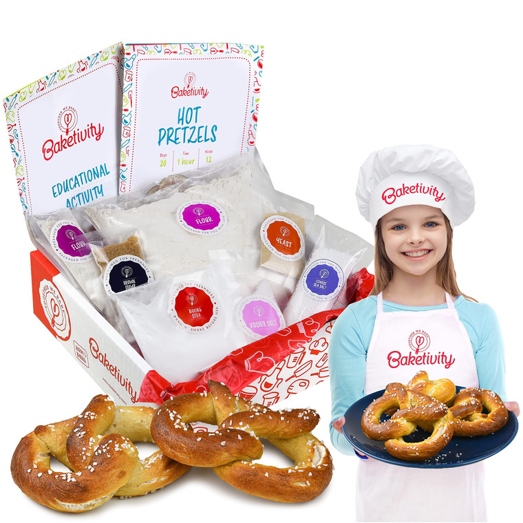 Baketivity Kids Baking Set - Kit includes + Hat & Apron, Pretzel