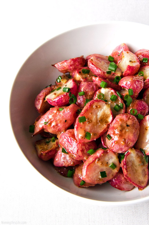 Chive Mustard Butter Roasted Radishes