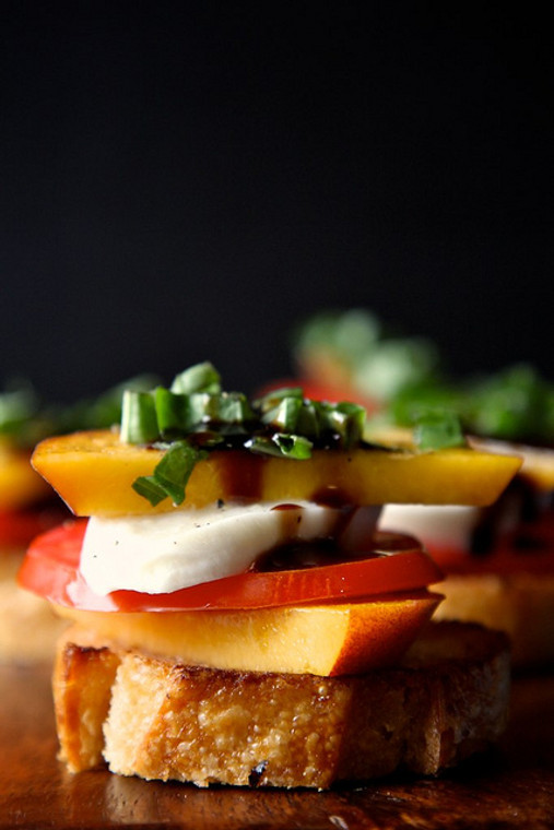 Peach Tomato and Mozzarella Crostini