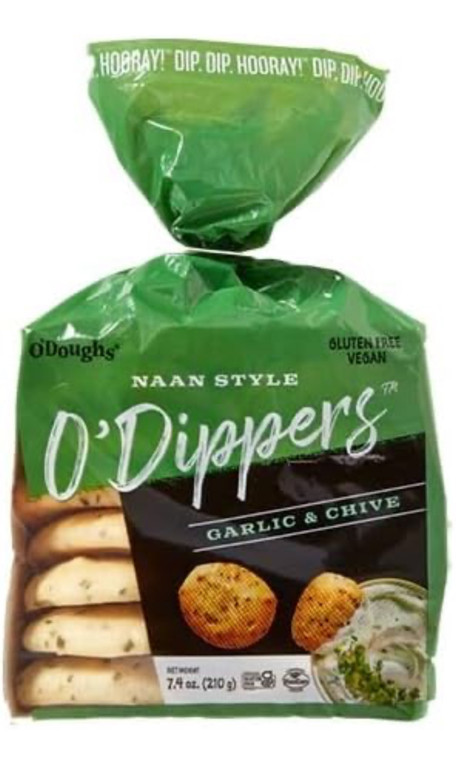 O'Doughs Gluten Free and Vegan Naan Style O'Dippers Flatbreads, Garlic & Chive, 7.4 oz - Pack of 2